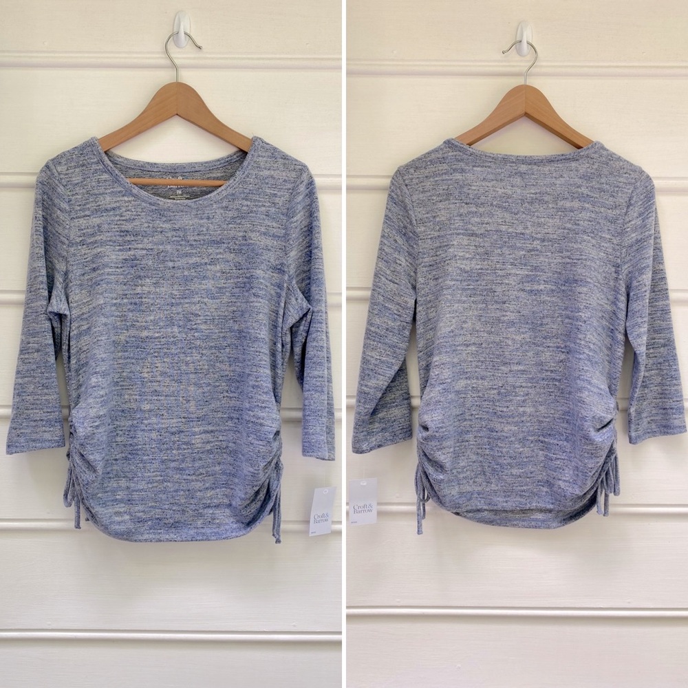 Croft & barrow blue ruched 3 quarter sleeve top PM